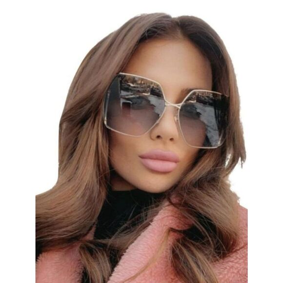 NEW Gucci Logo GG0817S 006 Gold Gray Geometric Oversized Metal Women Sunglasses main image 7